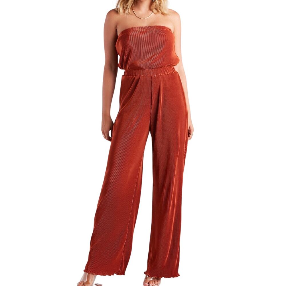 NWT Windsor Here To Play Pleated Strapless Rust Orange Jumpsuit Size Medium